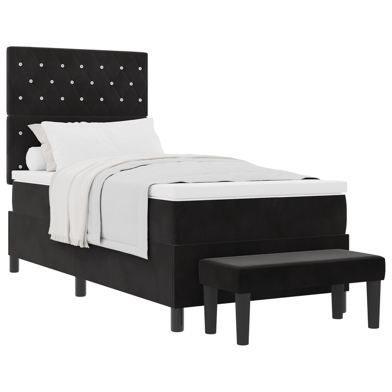 Casa si Gradina - Mobilier - Paturi si accesorii - Paturi - Pat cu arcuri cu saltea si banca Negru 90x190 cm Catifea - Infinity.ro