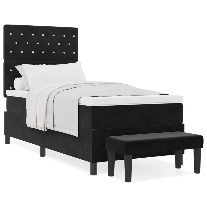 Casa si Gradina - Mobilier - Paturi si accesorii - Paturi - Pat cu arcuri cu saltea si banca Negru 90x190 cm Catifea - Infinity.ro