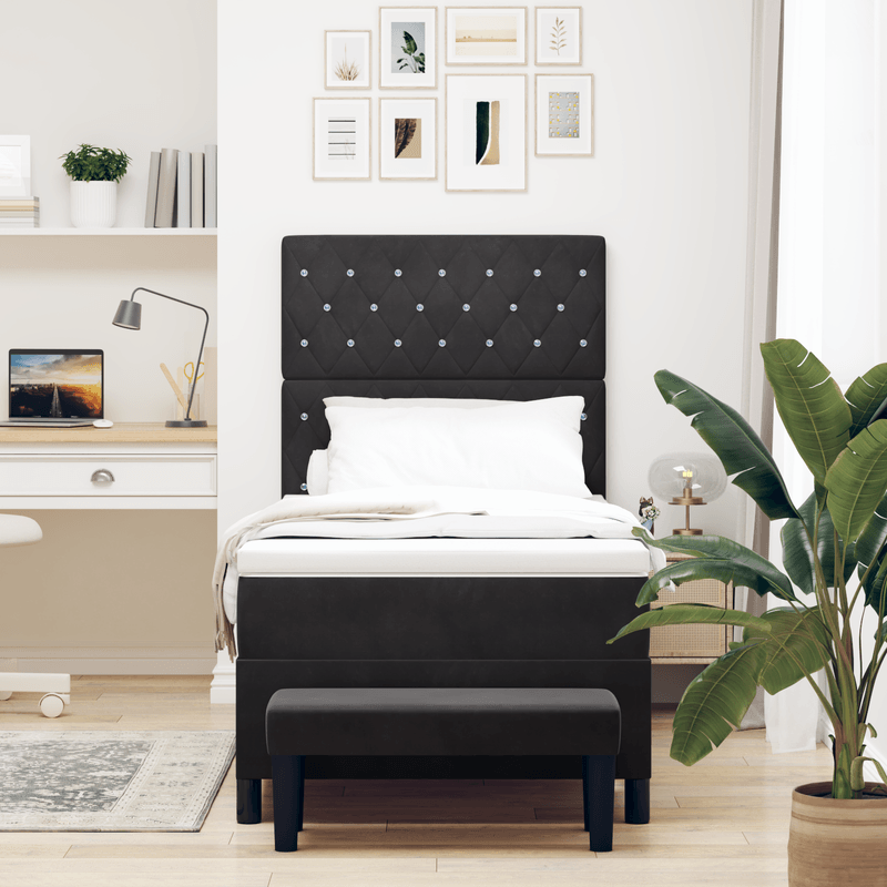 Casa si Gradina - Mobilier - Paturi si accesorii - Paturi - Pat cu arcuri cu saltea si banca Negru 90x190 cm Catifea - Infinity.ro