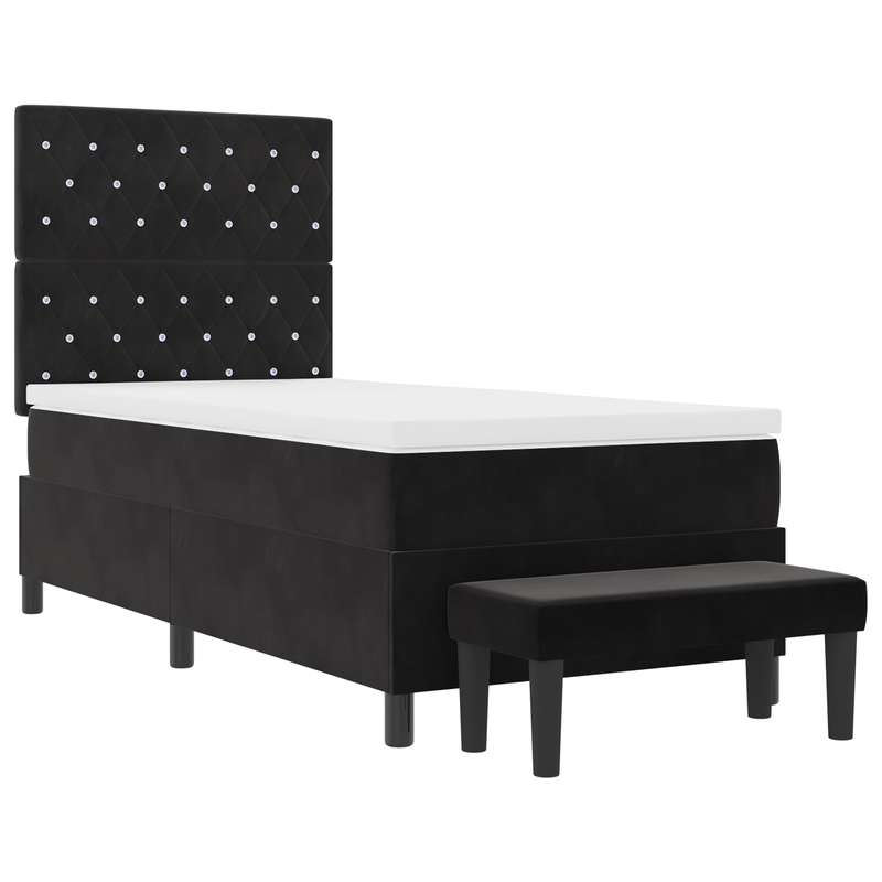 Casa si Gradina - Mobilier - Paturi si accesorii - Paturi - Pat cu arcuri cu saltea si banca Negru 90x190 cm Catifea - Infinity.ro