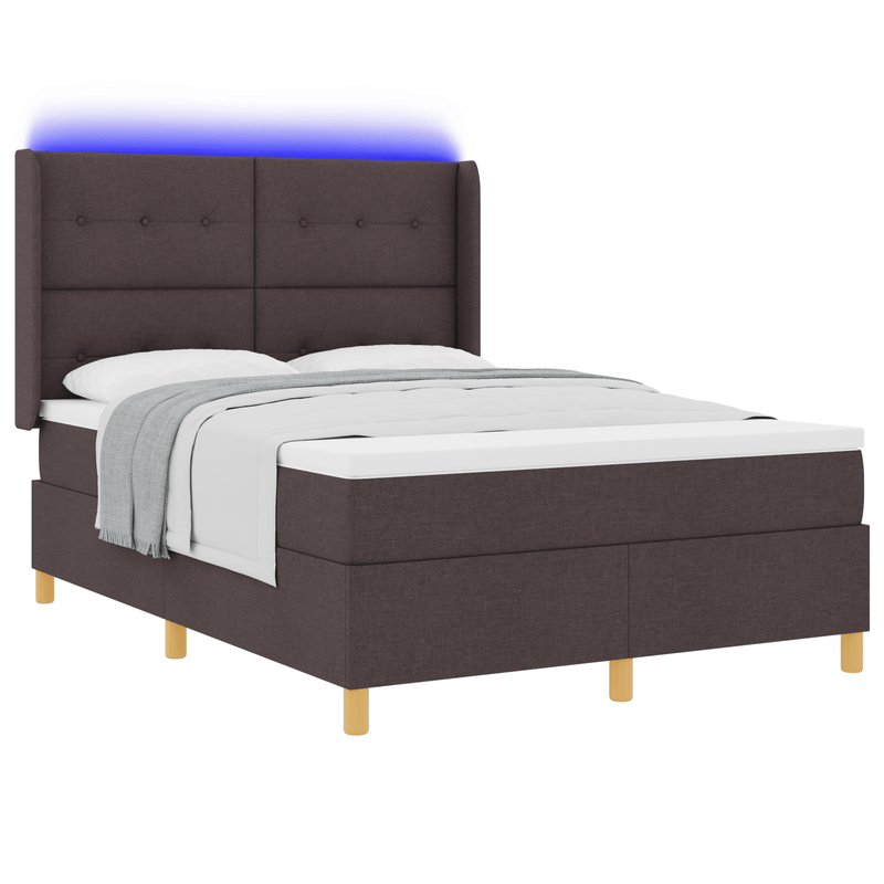 Casa si Gradina - Mobilier - Paturi si accesorii - Paturi - Pat box spring cu saltea & LED, maro inchis, 140x200 cm, textil - Infinity.ro