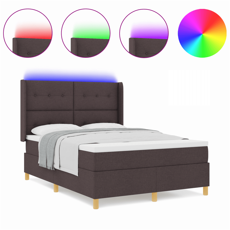 Casa si Gradina - Mobilier - Paturi si accesorii - Paturi - Pat box spring cu saltea & LED, maro inchis, 140x200 cm, textil - Infinity.ro