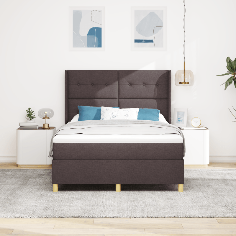Casa si Gradina - Mobilier - Paturi si accesorii - Paturi - Pat box spring cu saltea & LED, maro inchis, 140x200 cm, textil - Infinity.ro