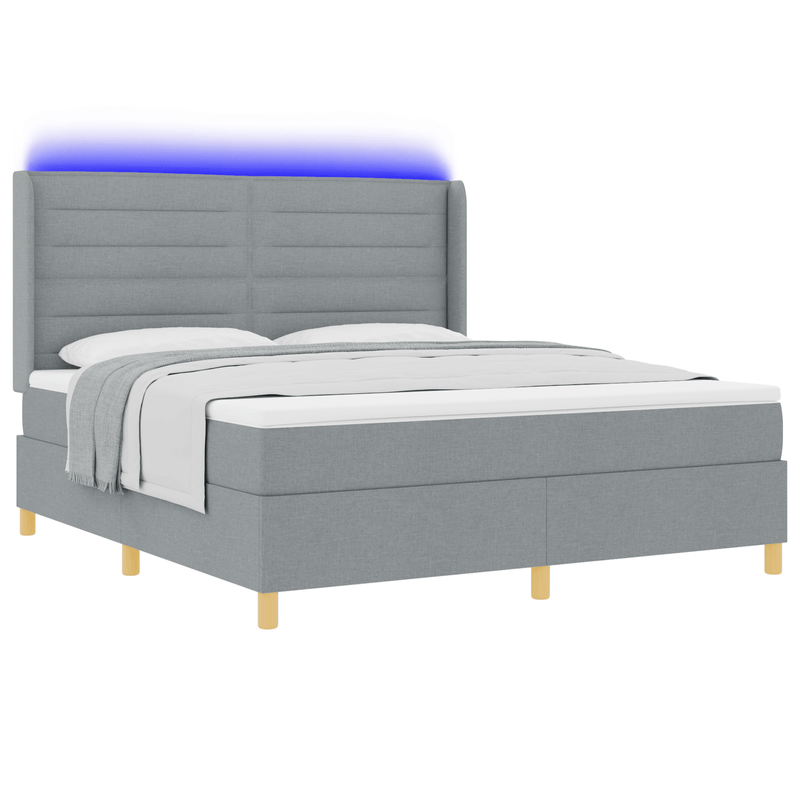 Casa si Gradina - Mobilier - Paturi si accesorii - Paturi - Pat box spring cu saltea & LED, gri deschis, 180x200 cm, textil - Infinity.ro