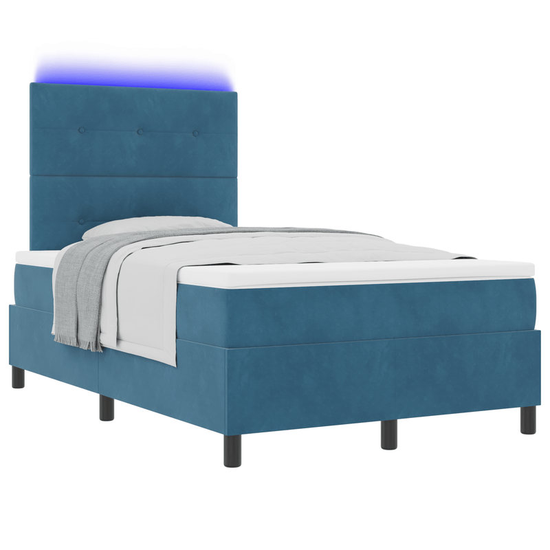 Casa si Gradina - Mobilier - Paturi si accesorii - Paturi - Pat tip box spring cu saltea si LED Albastru inchis 120x200 cm Catifea - Infinity.ro