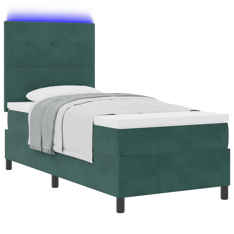 Casa si Gradina - Mobilier - Paturi si accesorii - Paturi - Pat box spring cu saltea & LED, verde inchis 100x200 cm catifea - Infinity.ro