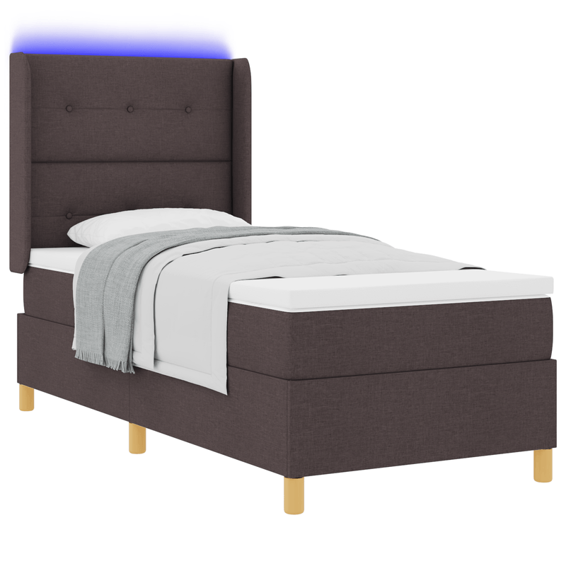 Casa si Gradina - Mobilier - Paturi si accesorii - Paturi - Pat box spring cu saltea & LED, maro inchis, 80x200 cm, textil - Infinity.ro