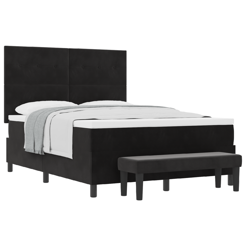 Casa si Gradina - Mobilier - Paturi si accesorii - Paturi - Pat cu spring cu saltea si bancuta neagra 140x200 cm catifea - Infinity.ro