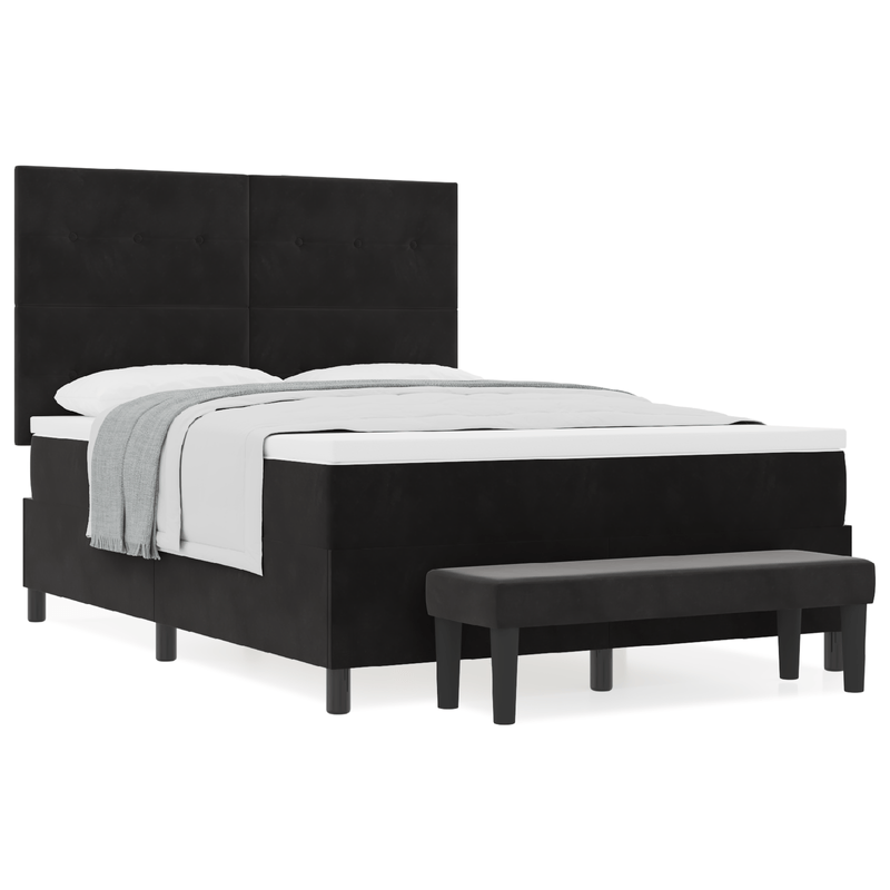 Casa si Gradina - Mobilier - Paturi si accesorii - Paturi - Pat cu spring cu saltea si bancuta neagra 140x200 cm catifea - Infinity.ro