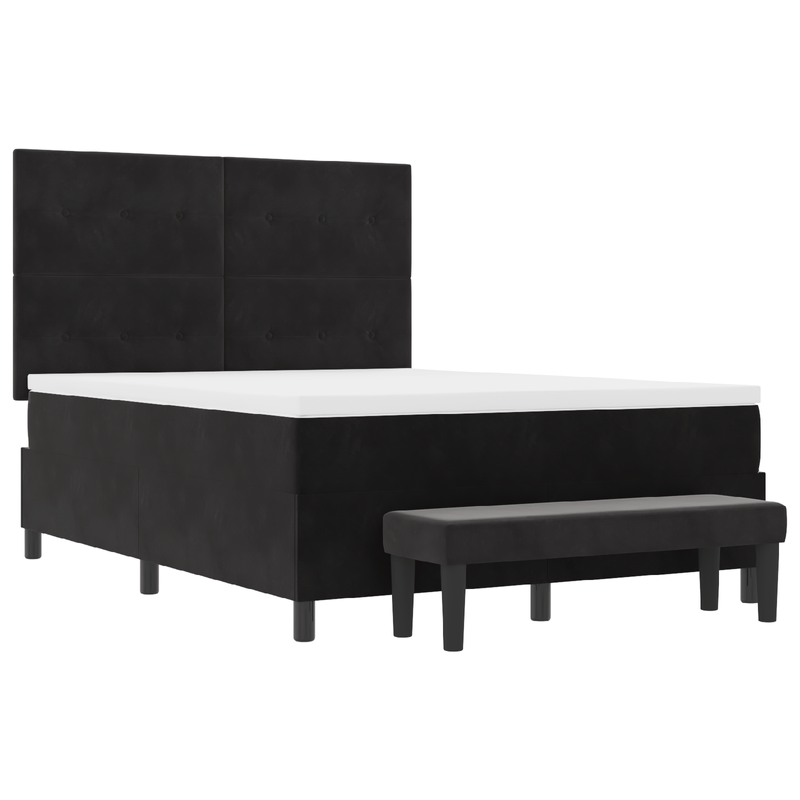 Casa si Gradina - Mobilier - Paturi si accesorii - Paturi - Pat cu spring cu saltea si bancuta neagra 140x200 cm catifea - Infinity.ro