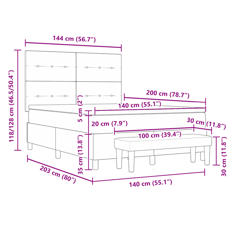 Casa si Gradina - Mobilier - Paturi si accesorii - Paturi - Pat cu spring cu saltea si bancuta neagra 140x200 cm catifea - Infinity.ro