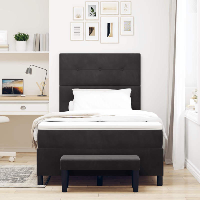 Casa si Gradina - Mobilier - Paturi si accesorii - Paturi - Pat cu arcuri cu saltea & banca neagra 120x190 cm catifea - Infinity.ro