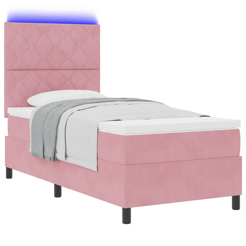 Casa si Gradina - Mobilier - Paturi si accesorii - Paturi - Pat box spring cu saltea & LED, roz, 100x200 cm catifea - Infinity.ro