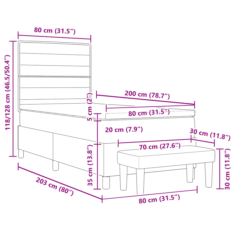 Casa si Gradina - Mobilier - Paturi si accesorii - Paturi - Pat cu arcuri cu saltea & banca crem 80x200 cm tesatura - Infinity.ro