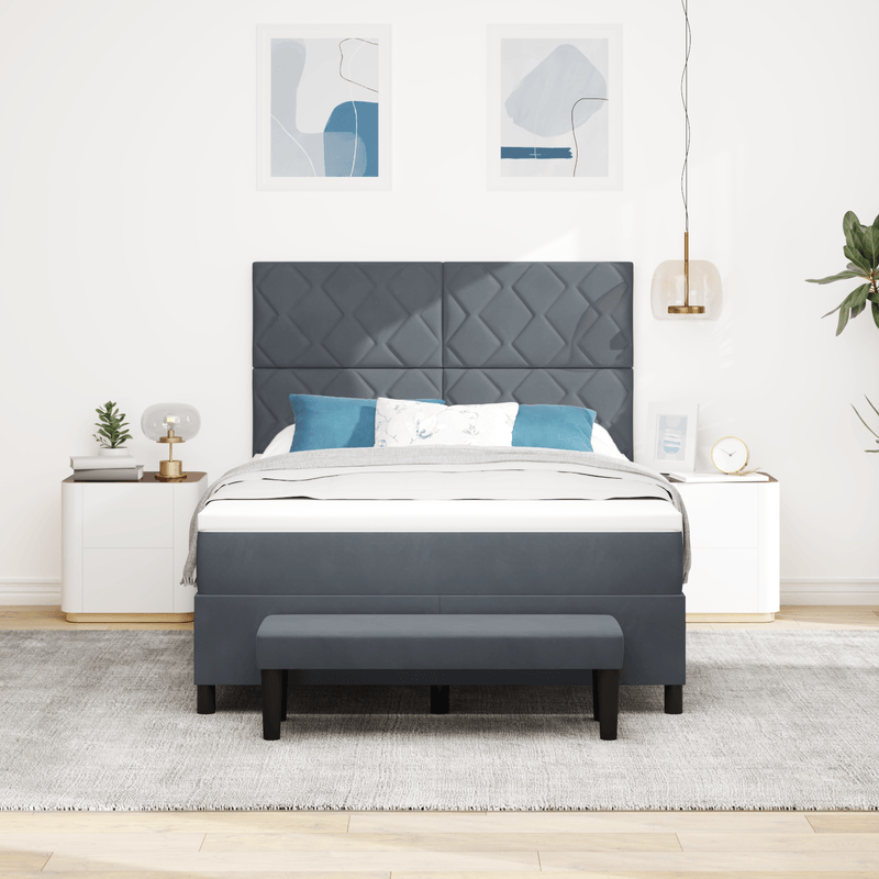 Casa si Gradina - Mobilier - Paturi si accesorii - Paturi - Pat cu Spring cu Saltea & Banca Gri Intunecat 140x200 cm Catifea - Infinity.ro