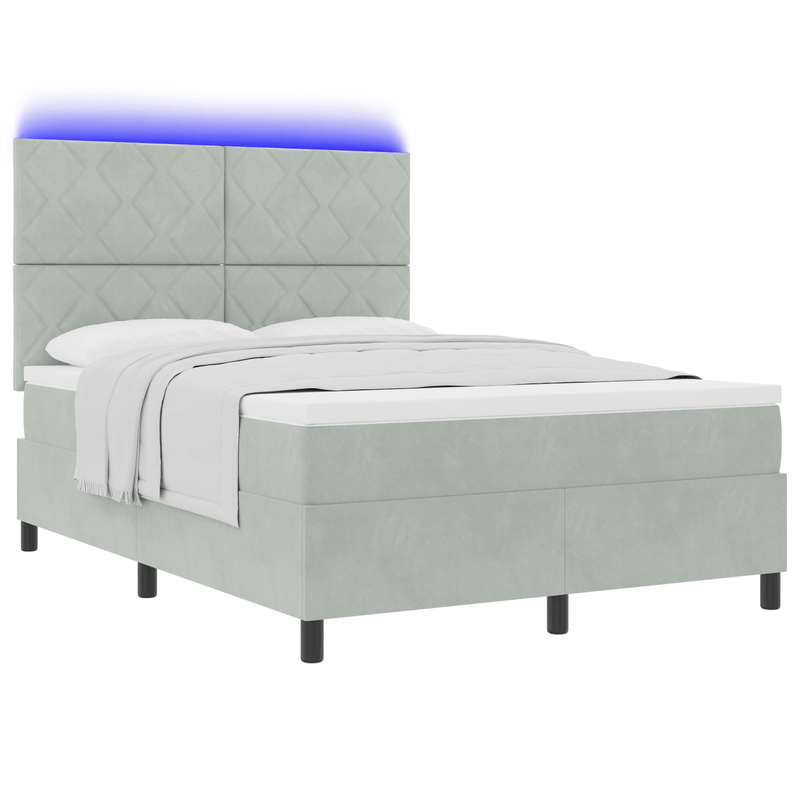Casa si Gradina - Mobilier - Paturi si accesorii - Paturi - Pat box spring cu saltea & LED, gri deschis, 140x200 cm catifea - Infinity.ro
