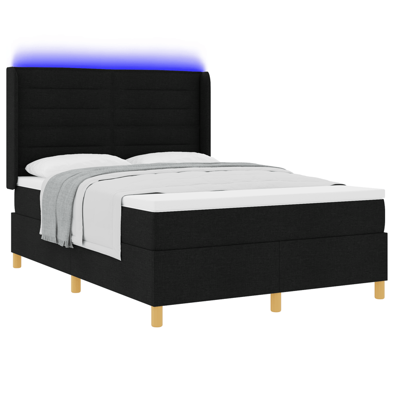 Casa si Gradina - Mobilier - Paturi si accesorii - Paturi - Pat box spring cu saltea & LED, negru, 140x190 cm, textil - Infinity.ro