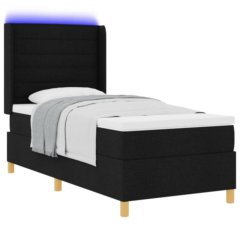 Casa si Gradina - Mobilier - Paturi si accesorii - Paturi - Pat box spring cu saltea & LED, negru, 90x200 cm, textil - Infinity.ro