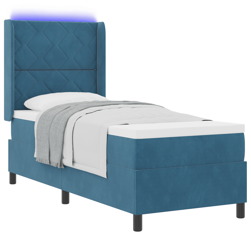 Casa si Gradina - Mobilier - Paturi si accesorii - Paturi - Pat cu arcuri cu saltea & LED Albastru inchis 80x200 cm Catifea - Infinity.ro