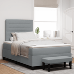 Casa si Gradina - Mobilier - Paturi si accesorii - Paturi - Pat cu arcuri cu saltea si bancuta gri deschis 120x190 cm material textil - Infinity.ro