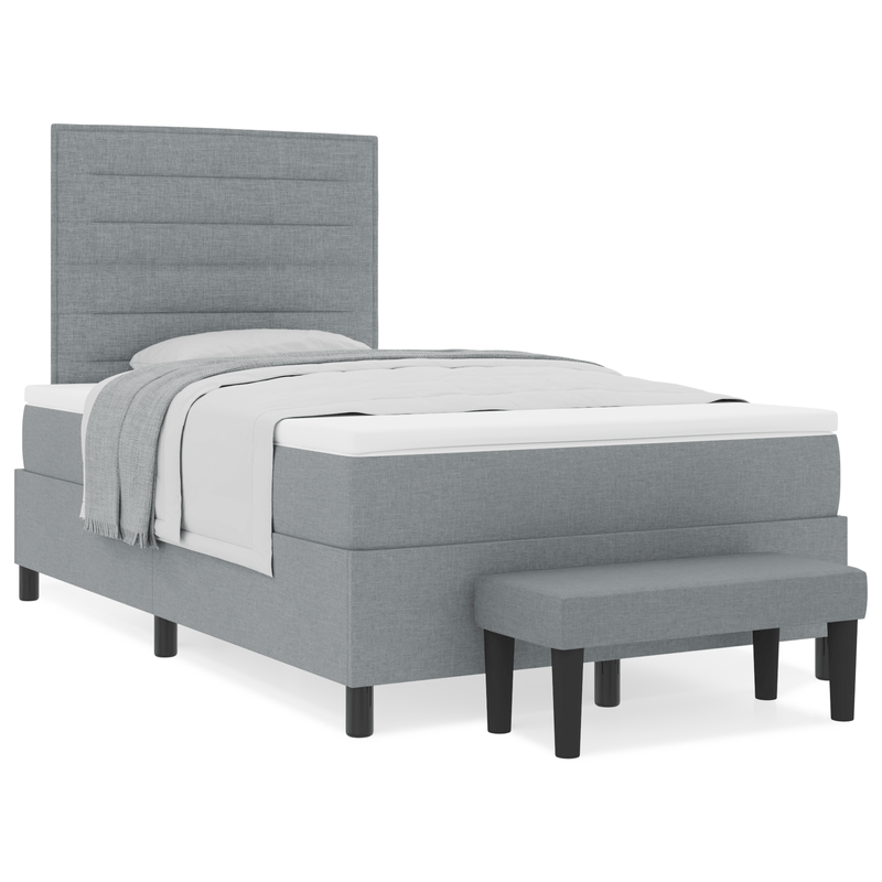 Casa si Gradina - Mobilier - Paturi si accesorii - Paturi - Pat cu arcuri cu saltea si bancuta gri deschis 120x190 cm material textil - Infinity.ro