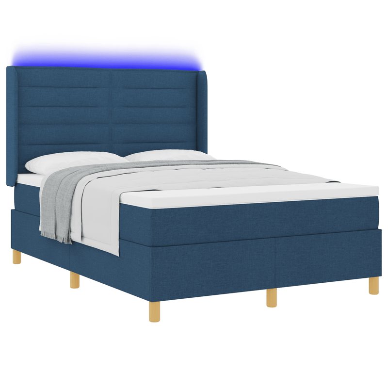 Casa si Gradina - Mobilier - Paturi si accesorii - Paturi - Pat box spring cu saltea & LED, albastru, 140x200 cm, textil - Infinity.ro