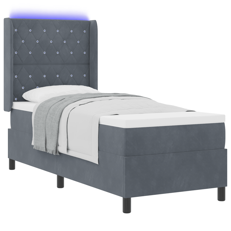 Casa si Gradina - Mobilier - Paturi si accesorii - Paturi - Pat box spring cu saltea & LED, gri inchis, 80x200 cm, catifea - Infinity.ro