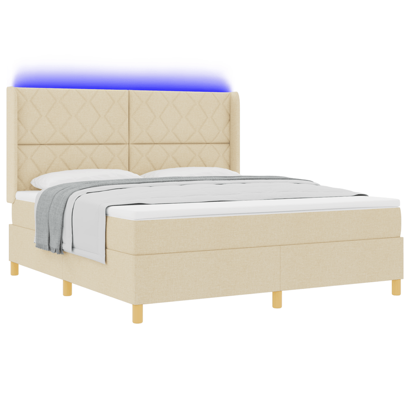 Casa si Gradina - Mobilier - Paturi si accesorii - Paturi - Pat box spring cu saltea & LED, crem, 180x200 cm, textil - Infinity.ro