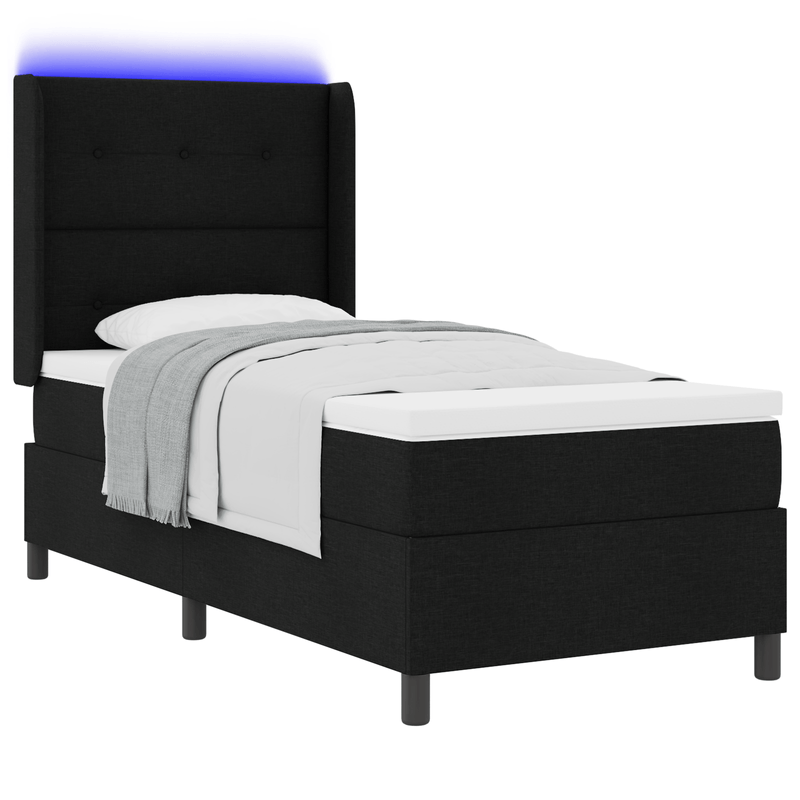 Casa si Gradina - Mobilier - Paturi si accesorii - Paturi - Pat box spring cu saltea & LED, negru, 90x200 cm, textil - Infinity.ro