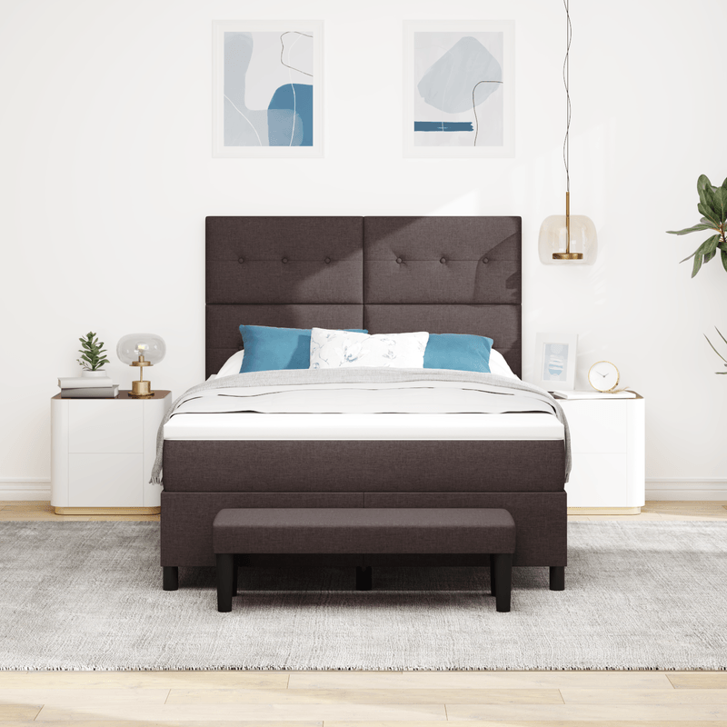 Casa si Gradina - Mobilier - Paturi si accesorii - Paturi - Pat cu arcuri cu saltea si banca maro inchis 140x200 cm tesatura - Infinity.ro