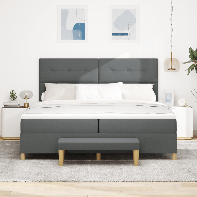 Casa si Gradina - Mobilier - Paturi si accesorii - Paturi - Pat cu arcuri cu saltea si banca Gri inchis 200x200 cm Fabri - Infinity.ro