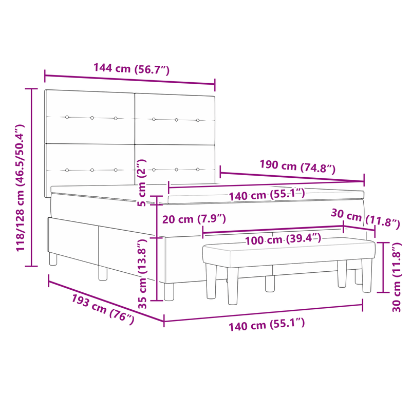 Casa si Gradina - Mobilier - Paturi si accesorii - Paturi - Pat cu arcuri cu saltea si banca Negru 140x190 cm Tesatura - Infinity.ro