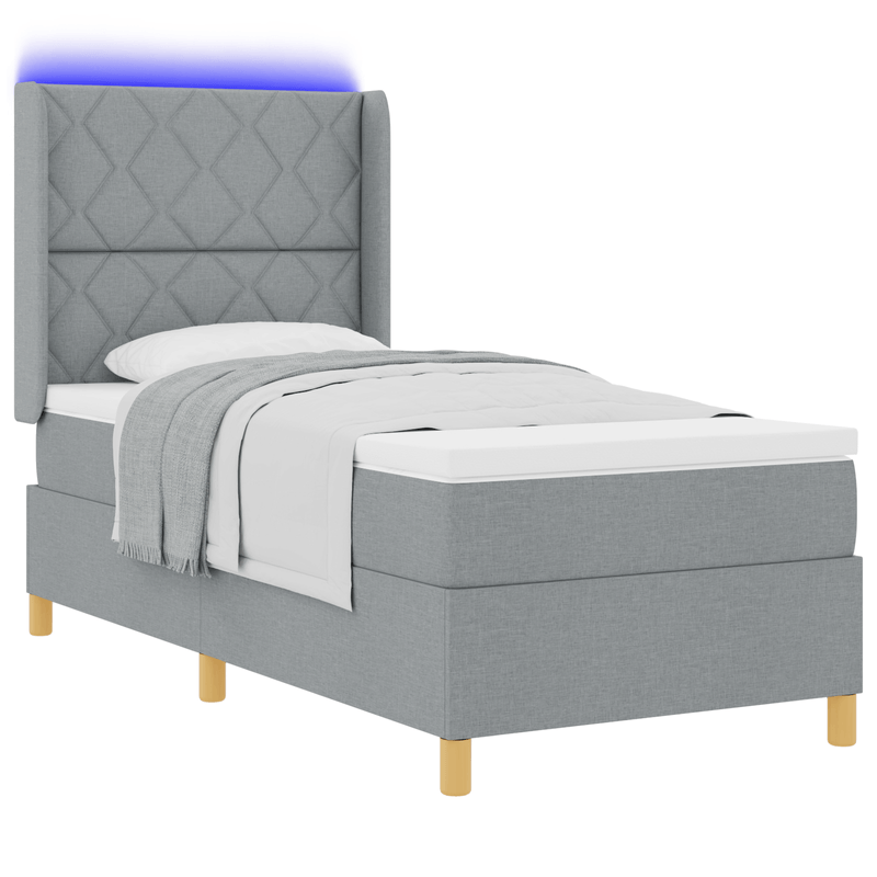 Casa si Gradina - Mobilier - Paturi si accesorii - Paturi - Pat box spring cu saltea & LED, gri deschis, 100x200 cm, textil - Infinity.ro