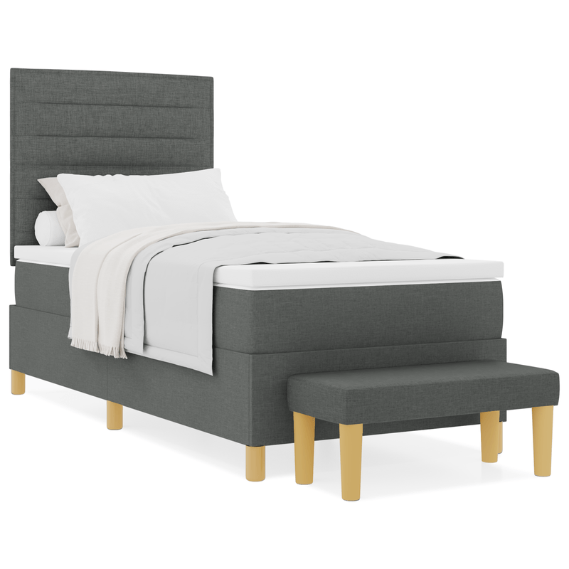 Casa si Gradina - Mobilier - Paturi si accesorii - Paturi - Pat cu arcuri cu saltea si banca gri inchis 90x200 cm tesatura - Infinity.ro
