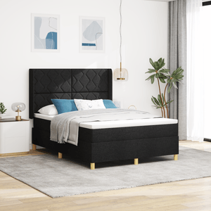 Pat box spring cu saltea & LED, negru, 140x200 cm, textil
