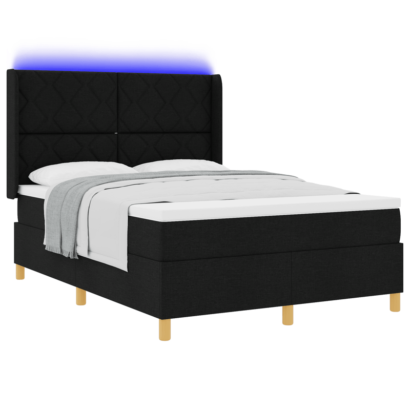Casa si Gradina - Mobilier - Paturi si accesorii - Paturi - Pat box spring cu saltea & LED, negru, 140x200 cm, textil - Infinity.ro