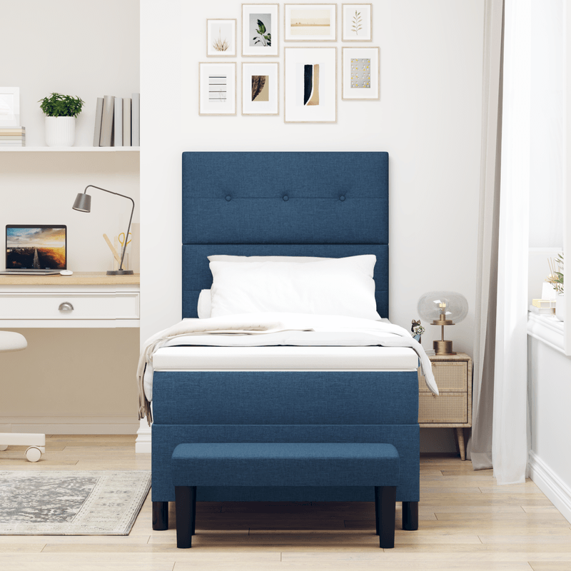 Casa si Gradina - Mobilier - Paturi si accesorii - Paturi - Pat cu baza cu arcuri cu saltea & banca albastra 80x200 cm tesatura - Infinity.ro