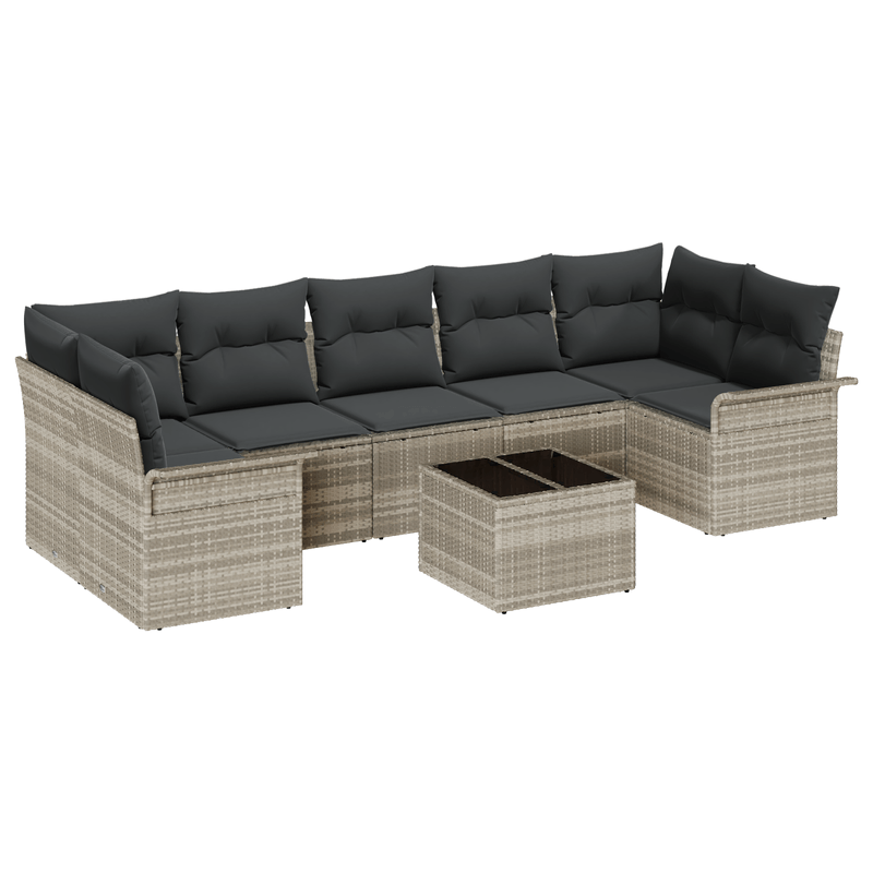 Casa si Gradina - Gradina si terasa - Mobilier exterior - Canapele si fotolii gradina - Set canapea 8 piese gradina cu perne gri deschis din ratan poliesteric - Infinity.ro