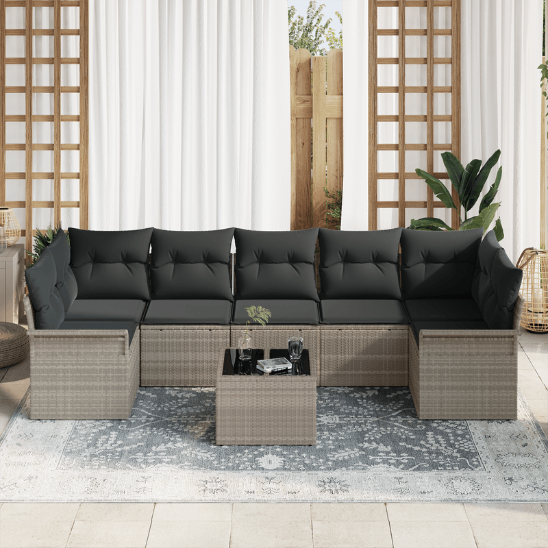 Casa si Gradina - Gradina si terasa - Mobilier exterior - Canapele si fotolii gradina - Set canapea 8 piese gradina cu perne gri deschis din ratan poliesteric - Infinity.ro