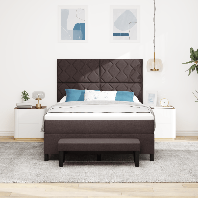 Casa si Gradina - Mobilier - Paturi si accesorii - Paturi - Pat cu arcuri cu saltea si bancuta Maro inchis 140x200 cm Tesatura - Infinity.ro