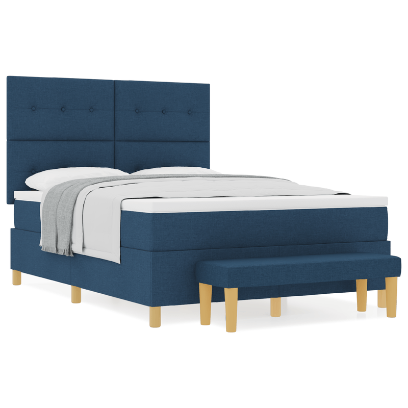 Casa si Gradina - Mobilier - Paturi si accesorii - Paturi - Pat Box Spring  cu Saltea si Banca Albastru 140x190 cm Tesatura - Infinity.ro