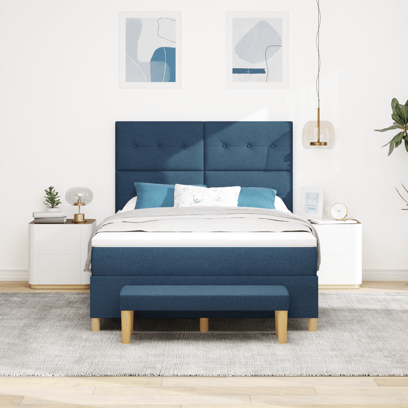 Casa si Gradina - Mobilier - Paturi si accesorii - Paturi - Pat Box Spring  cu Saltea si Banca Albastru 140x190 cm Tesatura - Infinity.ro
