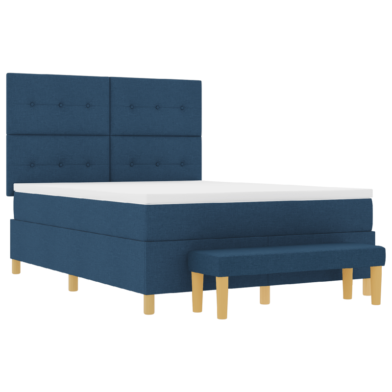 Casa si Gradina - Mobilier - Paturi si accesorii - Paturi - Pat Box Spring  cu Saltea si Banca Albastru 140x190 cm Tesatura - Infinity.ro