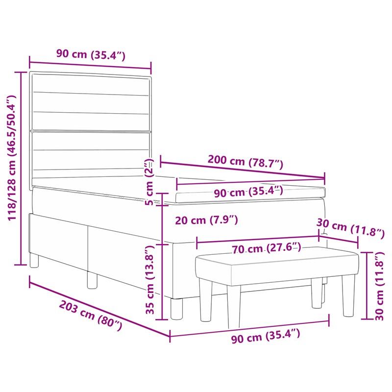 Casa si Gradina - Mobilier - Paturi si accesorii - Paturi - Pat cu arcuri cu saltea si banca albastra 100x200 cm tesatura - Infinity.ro