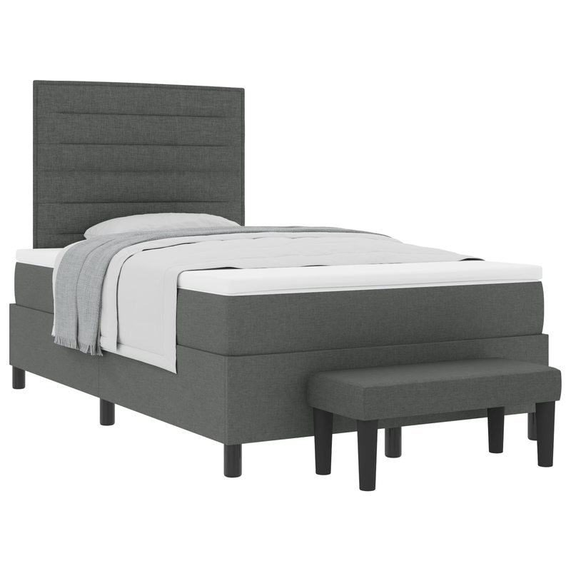 Casa si Gradina - Mobilier - Paturi si accesorii - Paturi - Pat cu Tabla de Borcan cu Saltea si Banca Gri Inchis 120x200 cm Tesatura - Infinity.ro