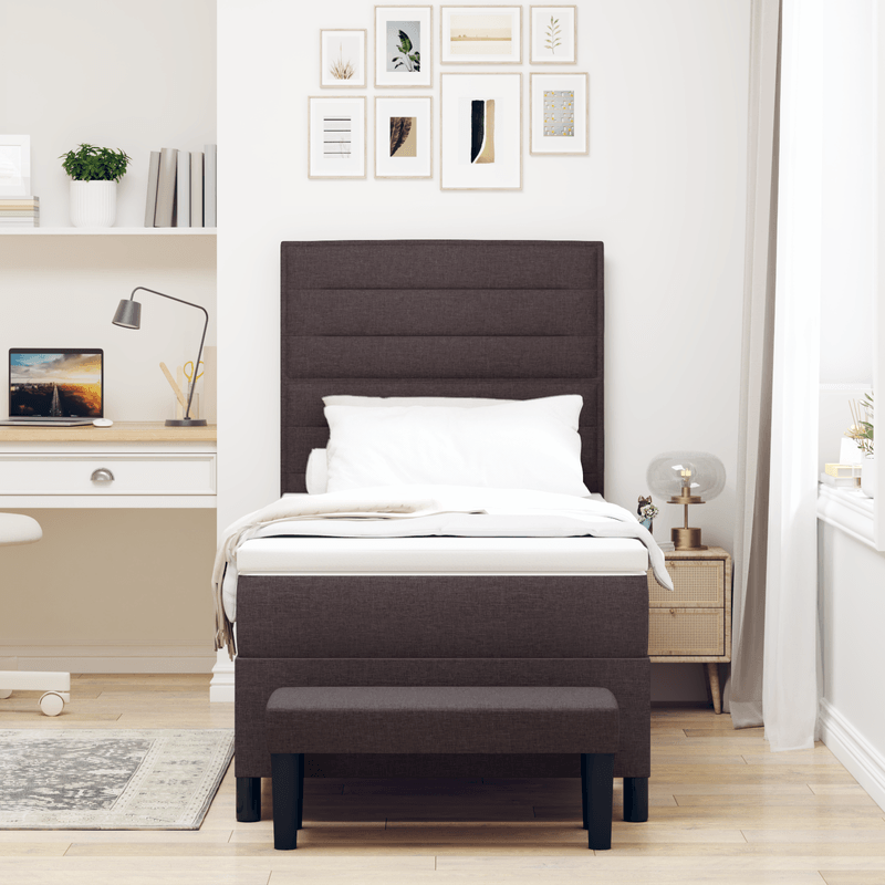 Casa si Gradina - Mobilier - Paturi si accesorii - Paturi - Pat cu arcuri cu saltea si banca maro inchis 90x200 cm tesatura - Infinity.ro