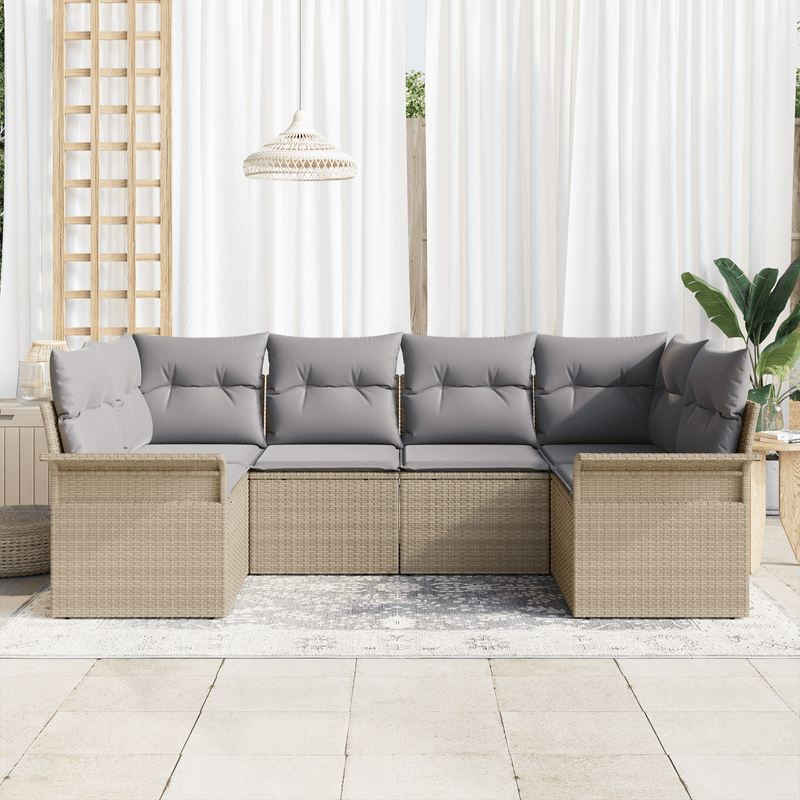 Casa si Gradina - Gradina si terasa - Mobilier exterior - Canapele si fotolii gradina - Set Canapea de Gradina 6 Piese cu Perne Bej Ratan Polimeric - Infinity.ro