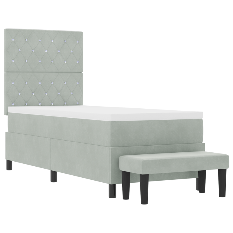 Casa si Gradina - Mobilier - Paturi si accesorii - Paturi - Pat cu Arcuri cu Saltea si Banca Gri Deschis 80x200 cm Catifea - Infinity.ro