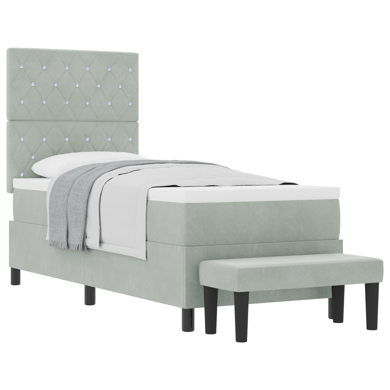 Casa si Gradina - Mobilier - Paturi si accesorii - Paturi - Pat cu Arcuri cu Saltea si Banca Gri Deschis 80x200 cm Catifea - Infinity.ro