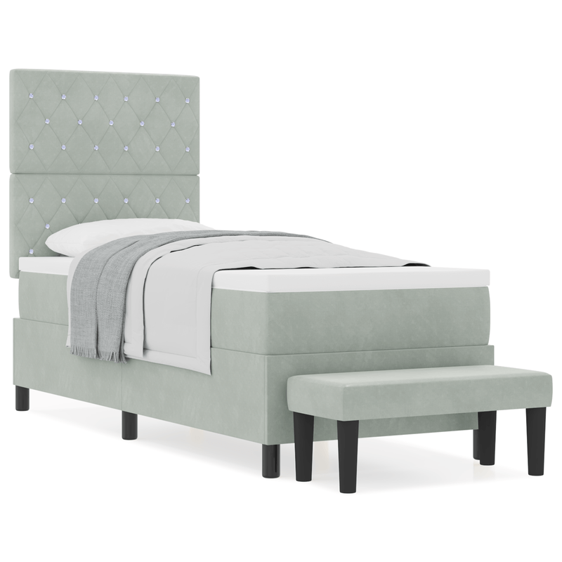 Casa si Gradina - Mobilier - Paturi si accesorii - Paturi - Pat cu Arcuri cu Saltea si Banca Gri Deschis 80x200 cm Catifea - Infinity.ro